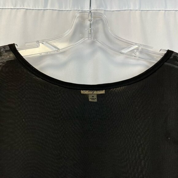 Lily White Womens Blouse Black 3/4 Sleeve Scoop Neck Sheer Lace USA M - Picture 8 of 10